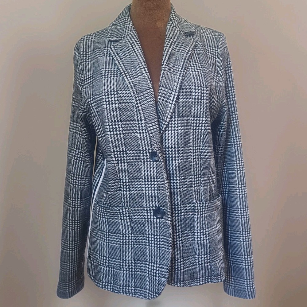 BRAX BESSY Blazer Jacket Size 38 US M Plaid Black White Women's Striped‎